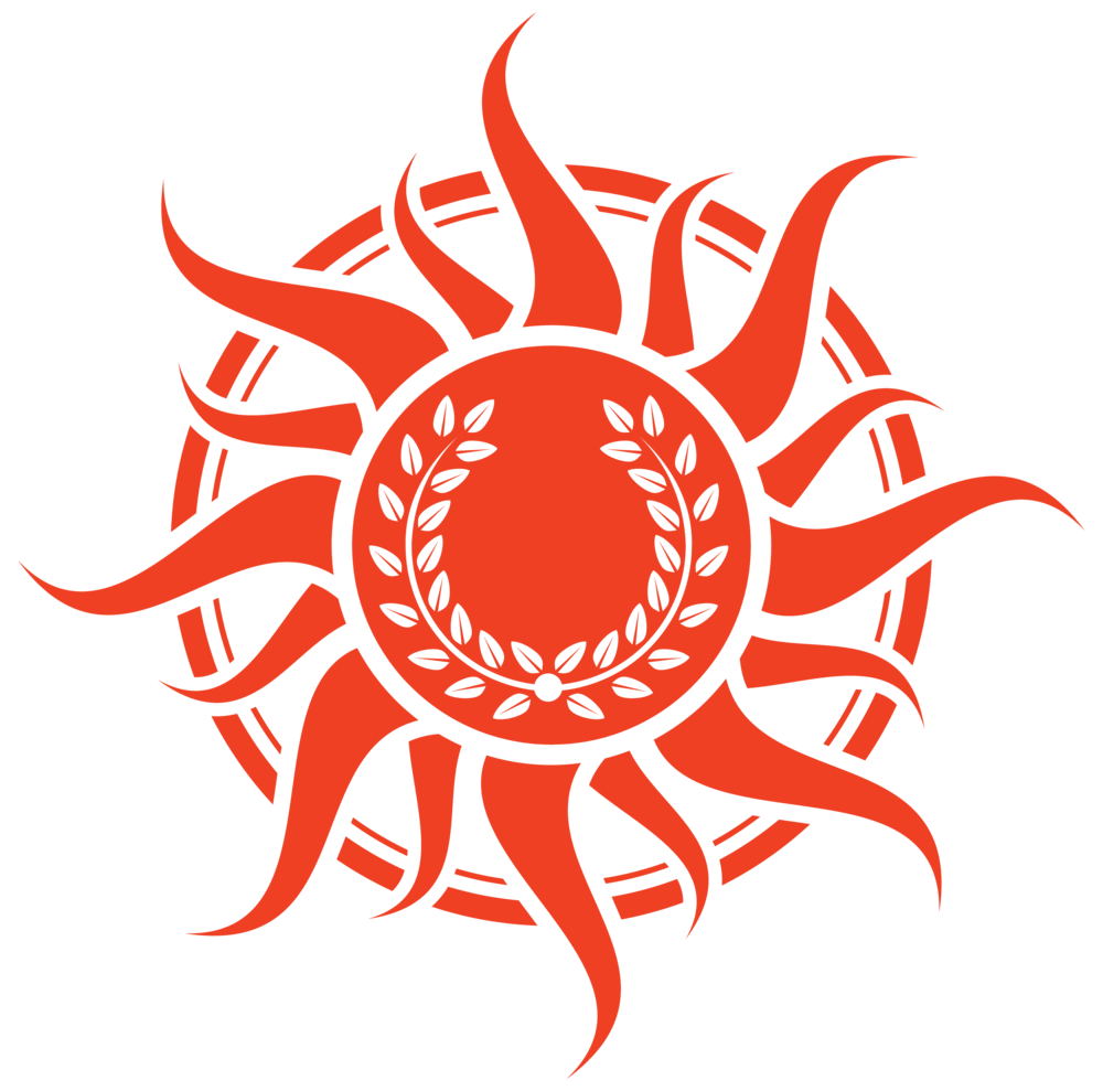 Nationalist Light and Victory Logo. Reddish orange sun with laurel wreath in centre.
